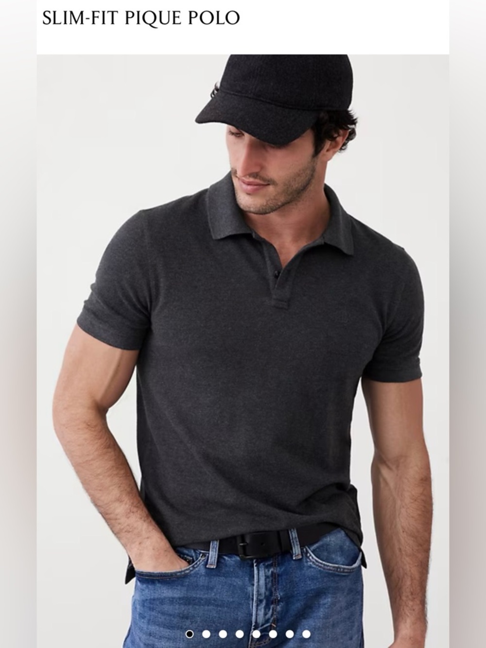 Banana Republic Slim-Fit Charcoal Pique Polo Shirt - Men XS